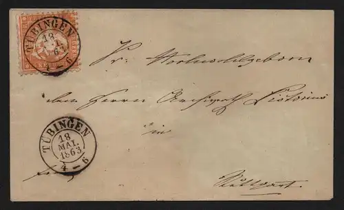 B11755 Brief Württemberg 22 Tübingen nach Stuttgart 1863