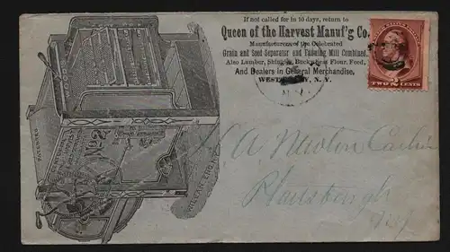 B11835 USA Brief 1887 William Eng New York Erntemaschine No. 2 Queen the Harvest