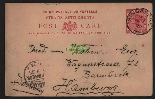 B11525 Ganzsache Straits Settlements Singapore 1895 nach Hamburg