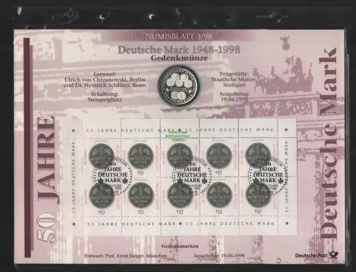 B11499 BRD Deutschland Numisblatt 3/87 50 Jahre Deutsche Mark