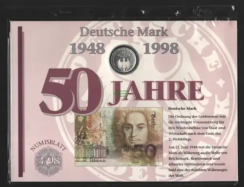 B11499 BRD Deutschland Numisblatt 3/87 50 Jahre Deutsche Mark