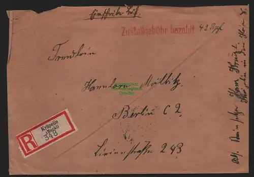 B11452 R-Brief Einschreiben SBZ Gebühr Zustellgebühr bezahlt Kröpelin 1945