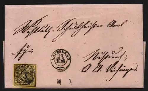 B11737 Brief Württemberg 2a V gepr. Irtenkauf BPP Lauffen a. N. n. Vahingen 1855