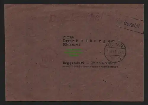 B11481 Brief BAZ Gebühr bezahlt Tettnach 1948 Drucksache