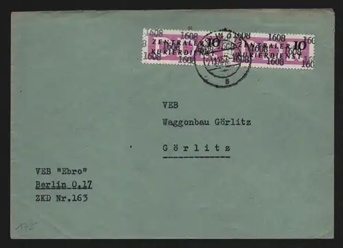 B13451 DDR Dienst ZKD 2x 14 1608 Brief 1957 Berlin VEB Ebro ZKD Nr. 163