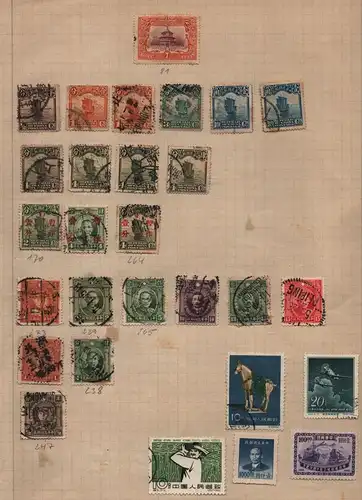 B13527 China um 1910 - 1960 verschiedene Marken ungebraucht gestempelt auf alter