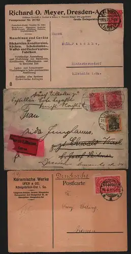 B13496 3x Beleg Brief Karte Deutsches Reich 1912 Dresden Königsbrück Eilbrief
