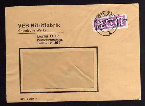 B1637 DDR Aufdruck Kontrollzahlen 1605 Berlin ZKD 14 Brief VEB Nitritfabrik Chem