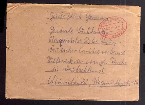 B2039 Brief SBZ Gebühr bezahlt 1946 Reichenbach Vogtl. Bayr. Rotes Kreuz Suchkar