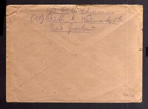 B2039 Brief SBZ Gebühr bezahlt 1946 Reichenbach Vogtl. Bayr. Rotes Kreuz Suchkar