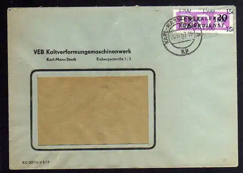 B1690 DDR ZKD 15 Kontrollnummer 1500 Karl-Marx-Stadt Brief VEB Kaltverformungsma