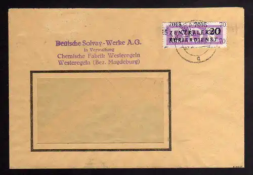 B1717 DDR ZKD 11 Kontrollnummer 7015 Staßfurt Brief Deutsche Solvay Werke Wester