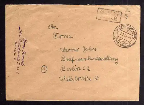 B1940 Brief SBZ Gebühr bezahlt 1948 Währungsreform Grossschweidnitz über Löbau G