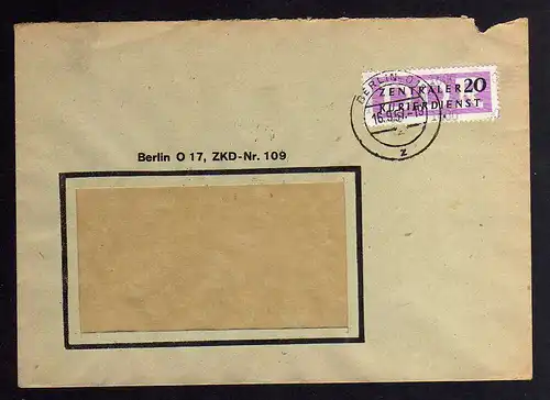 B1696 DDR ZKD 15 Kontrollnummer 1600 Berlin Brief ZKD 109 nach Plauen Vogtland