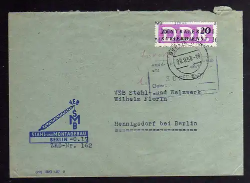 B1705 DDR ZKD 15 Kontrollnummer 1604 Berlin Brief ZKD 162 Stahl- und Montagebau