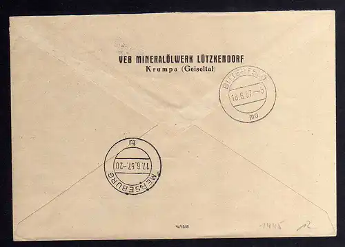 B1445 DDR ZKD 11 Kontrollzahl 8010 Brief Merseburg geprüft BPP VEB Mineralölwerk