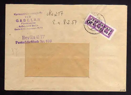 B1821 DDR ZKD 7 Brief Berlin VEB Gaselan Fürstenwalde geprüft BPP