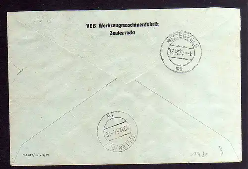 B1490 DDR ZKD 15 Kontrollzahl 1110 Brief Zeulenroda geprüft BPP VEB Werkzeugmasc