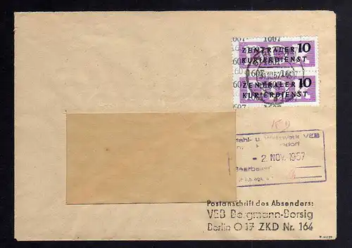 B1639 DDR Aufdruck Kontrollzahlen 1607 Berlin ZKD 2x 10 Brief VEB Bergmann Borsi