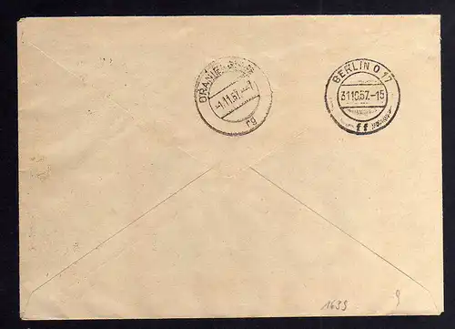 B1639 DDR Aufdruck Kontrollzahlen 1607 Berlin ZKD 2x 10 Brief VEB Bergmann Borsi