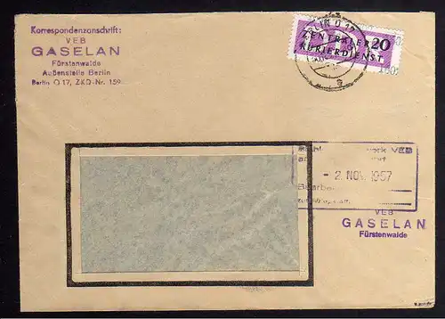 B1615 DDR Aufdruck Kontrollzahlen 1602 Berlin ZKD 15 Brief VEB Gaselan Fürstenwa