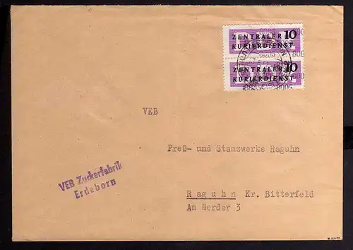 B1437 DDR ZKD 2x 10 Kontrollzahl 8005 Brief Eisleben geprüft BPP VEB Zuckerfabri