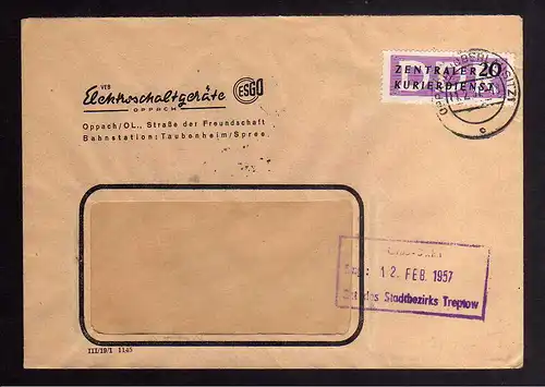 B2406 Brief DDR ZKD 7 1957 VEB ESGO Elektroschaltgeräte Oppach nach Berlin Löbau