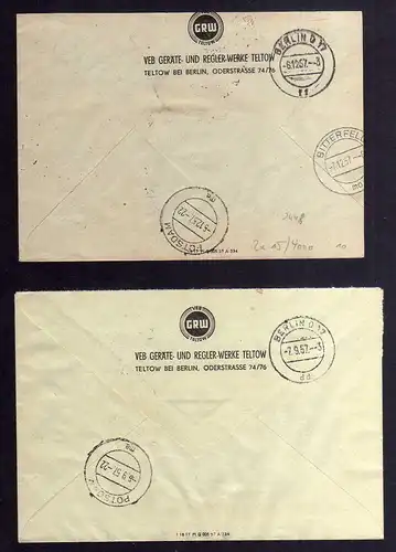 B2448 2x Brief DDR ZKD 15 4000 1957 VEB Geräte- und Regler Werke Teltow Berlin