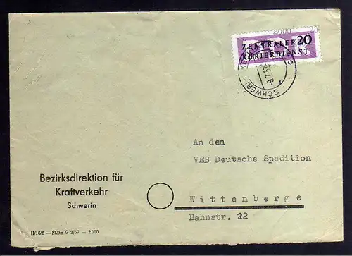 B2440 Brief DDR ZKD 11 2000 1957 Bezirksdirektion für Kraftverkehr Schwerin VEB