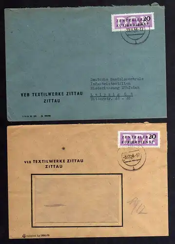 B2387 Brief DDR ZKD 7 1956 VEB Textilwerk Zittau 2 verschiedene Vordrucke nach