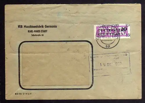 B1689 DDR ZKD 15 Kontrollnummer 1500 Karl-Marx-Stadt Brief VEB Maschinenfabrik G