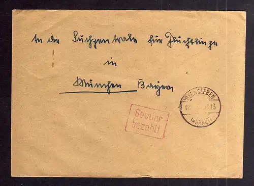 B2060 Brief SBZ Gebühr bezahlt 1946 Giersleben Anhalt Bez. Bernburg Bayr. Rotes