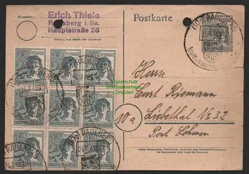 B9961 Postkarte Währungsreform 1948 Zehnfach Radeberg Ganzsache eingerechnet