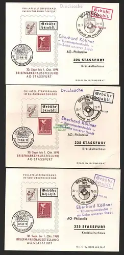 B9891 3x Postkarte SBZ Gebühr bezahlt 1978 Stassfurt Eberhard Köllner Kosmonaute