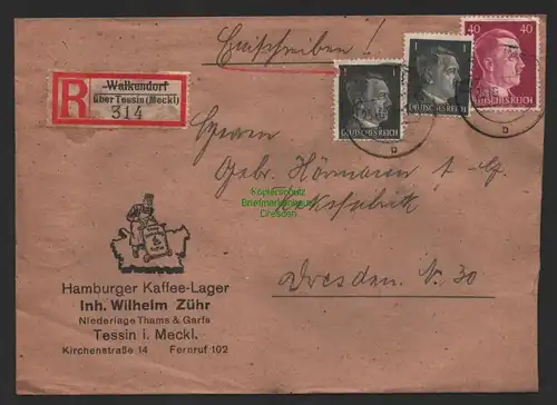 B9785 R-Brief Gebr. Hörmann A.-G. Walkendorf über Tessin (Meckl) Wilhelm Zühr