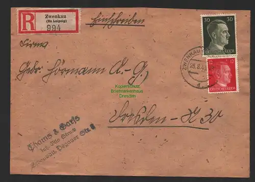 B9837 R-Brief Gebr. Hörmann A.-G. Zwenkau Bz Leipzig Otto Struck 1943 Thams & Ga