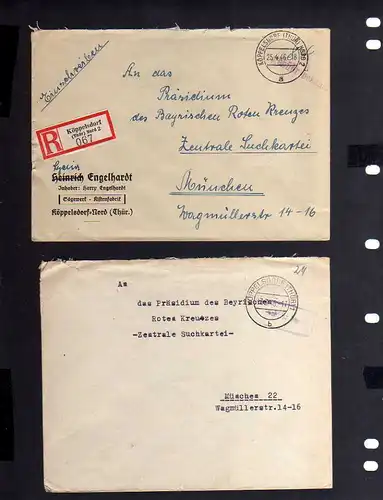 B989 2x SBZ Brief Gebühr bezahlt 1946 Köppeldsorf Thür. Nord 2 Einschreiben an Z