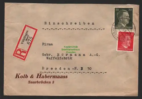 B9783 R-Brief Gebr. Hörmann A.-G. Völklingen  (Saar) Kolb & Habermaass 1943