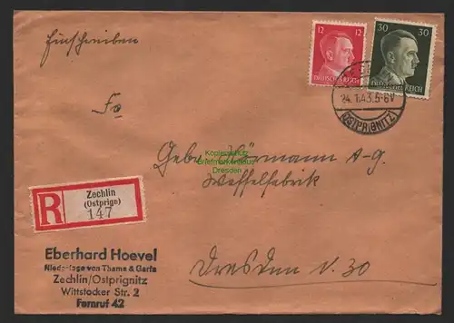 B9824 R-Brief Gebr. Hörmann A.-G. Zechlin (Ostprign) 147  Eberhard Hoevel 1943