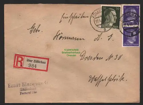 B9835 R-Brief Gebr. Hörmann A.-G. Züllichau über Ernst Marquardt 1943