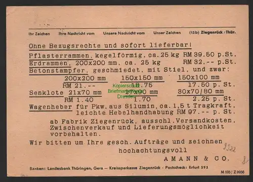 B9922 Postkarte SBZ Gebühr bezahlt 1948 Währungsreform Amann & Co. Ziegenrück