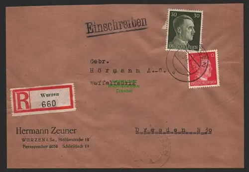 B9818 R-Brief Gebr. Hörmann A.-G. Wurzen 660  Hermann Zeuner  1943