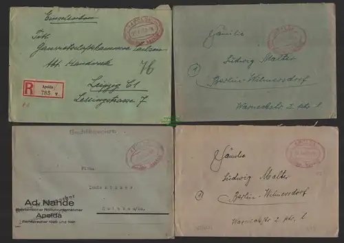 B9925 4x Brief SBZ Gebühr bezahlt 1946 Apolda 1x R-Brief Einschreiben n Leipzig
