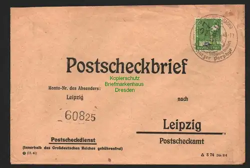 h5956 SBZ Handstempel Bezirk 27 Rochlitz Postscheckbrief 12.7.48 Postscheckamt