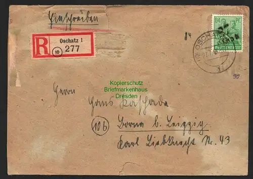 h5955 SBZ Handstempel Bezirk 27 Oschatz 181 84 P. Brief Einschreiben nach Borna