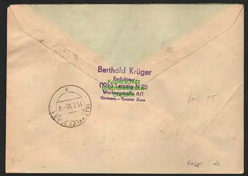 h6025 SBZ Handstempel Bezirk 27 Leipzig C2 R-Brief 815 Einschreiben 10.7.48