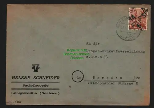 h6135 SBZ Handstempel Bezirk 14 Bautzen Königswartha 24 Pfg. Brief 28.6. Dresden