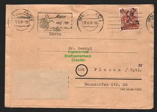 h5965 SBZ Handstempel Bezirk Chemnitz Brief 30.6.48 24 Pfg. nach Plauen V.