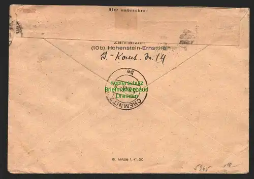 h5965 SBZ Handstempel Bezirk Chemnitz Brief 30.6.48 24 Pfg. nach Plauen V.