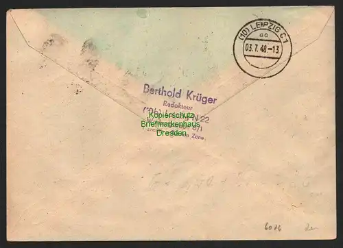 h6026 SBZ Handstempel Bezirk 27 Leipzig C2 Wiederitzsch R-Brief 916 3.7.48